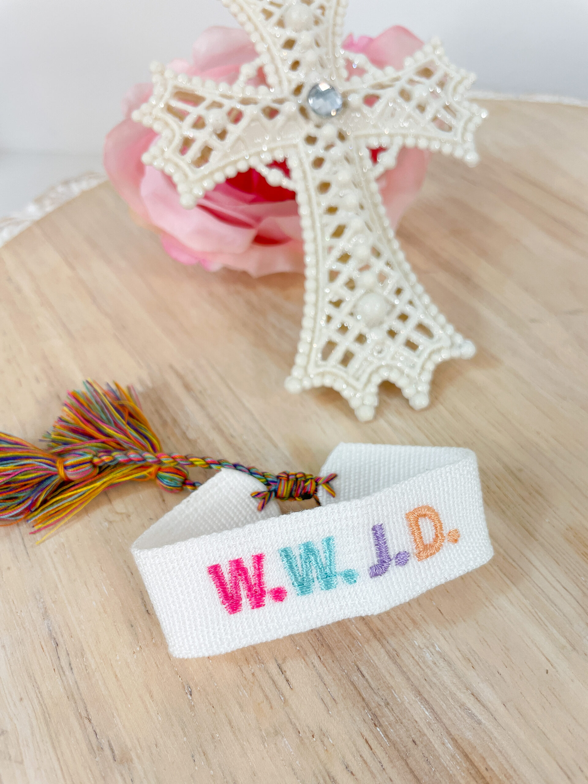 WWJD Rainbow Tassel Bracelet