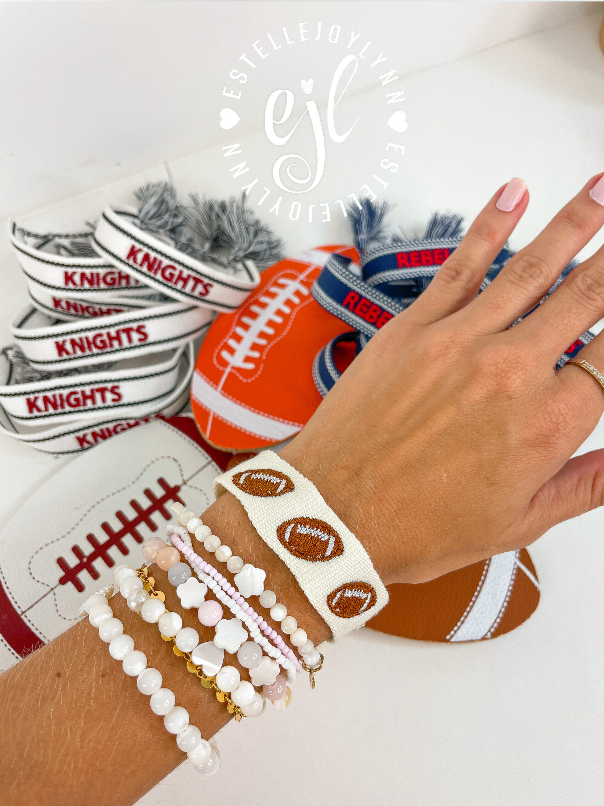 FOOTBALL embroidered charm bracelet / Game Day Football Bracelet