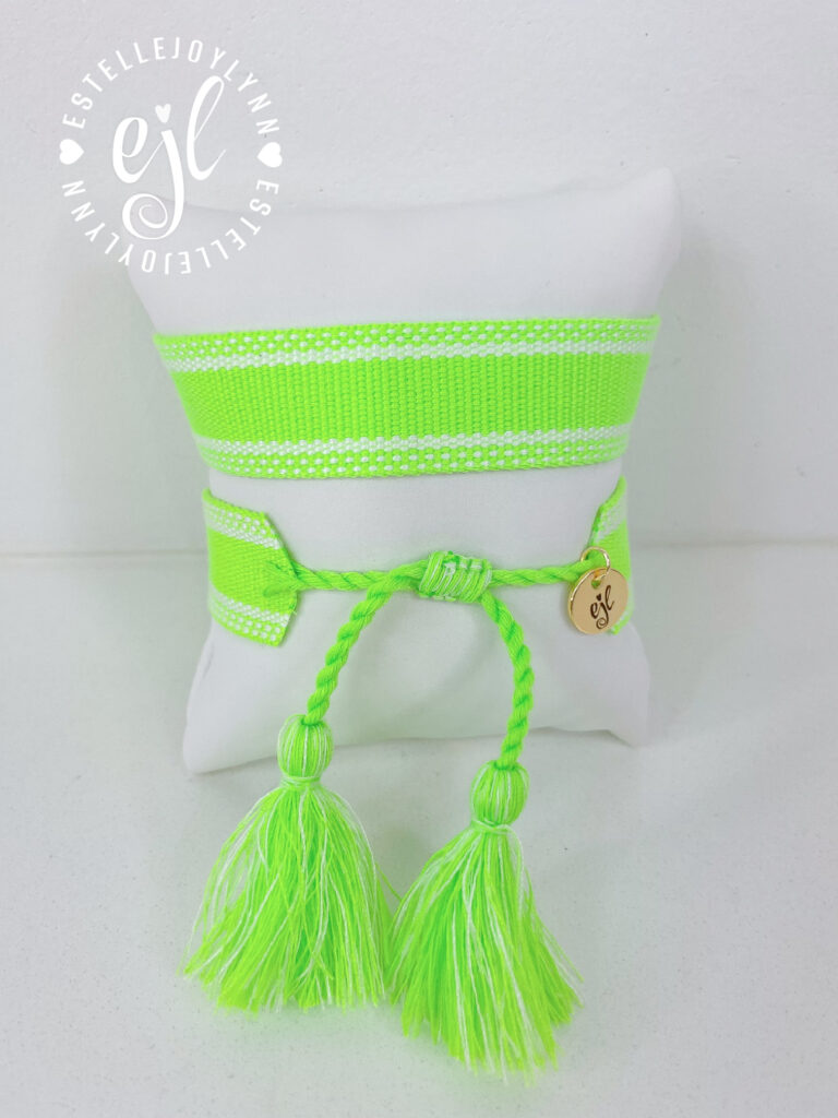 Lime/White Create Your Own Custom Embroidered Tassel Statement Bracelet