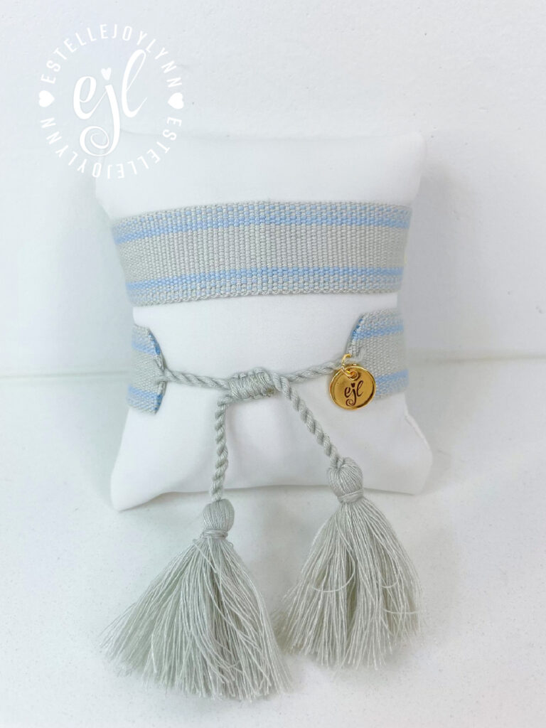 Grey and Baby Blue Create Your Own Custom Embroidered Tassel Statement Bracelet