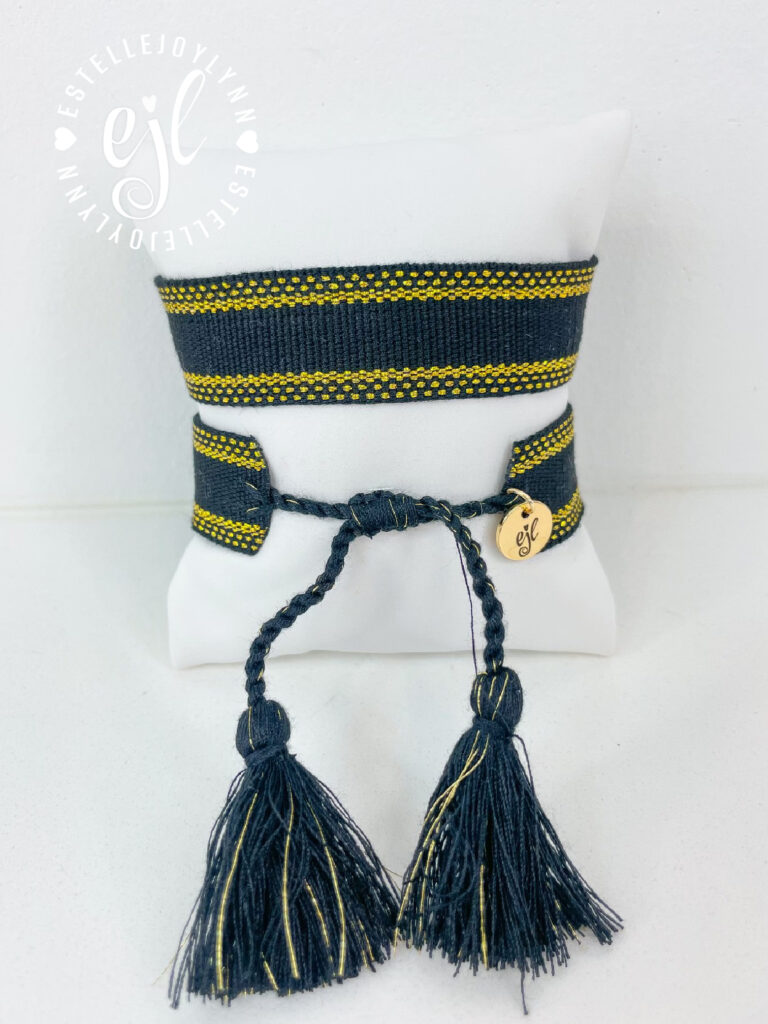 Black/Gold Create Your Own Custom Embroidered Tassel Statement Bracelet