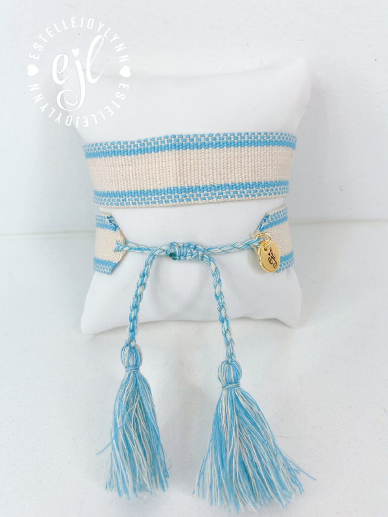 Cream and Pacific Blue Create Your Own Custom Embroidered Tassel Statement Bracelet