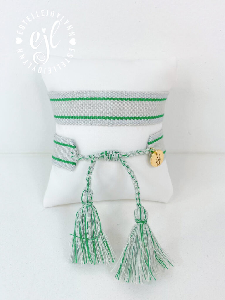Grey and Green Create Your Own Custom Embroidered Tassel Statement Bracelet