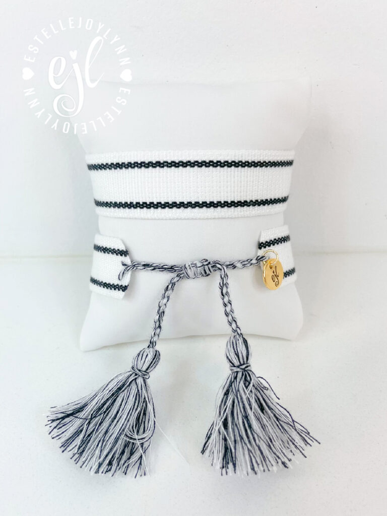 White/Black Create Your Own Custom Embroidered Tassel Statement Bracelet