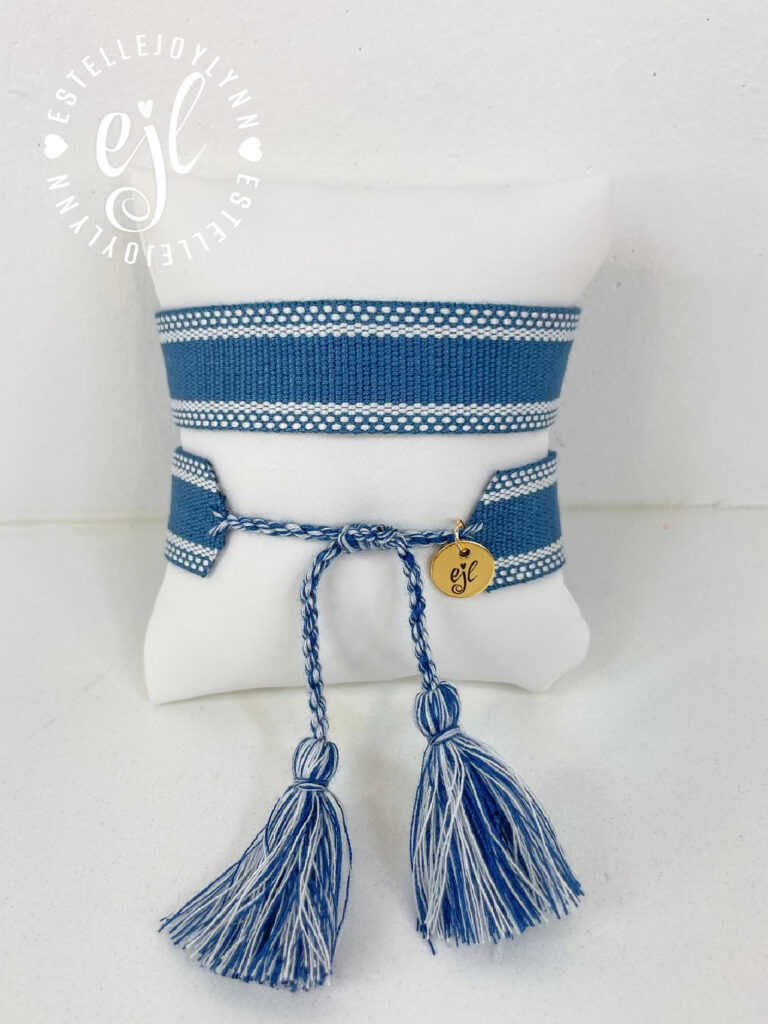 Steel Blue Create Your Own Custom Embroidered Tassel Statement Bracelet