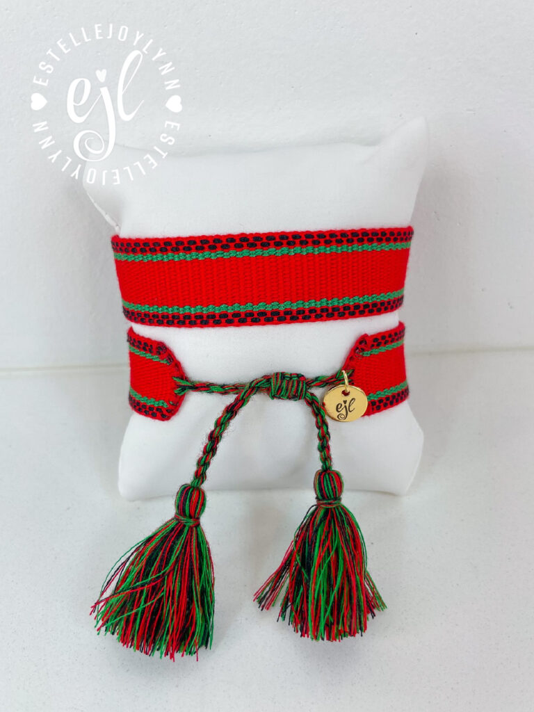 Red/Green/Black Create Your Own Custom Embroidered Tassel Statement Bracelet