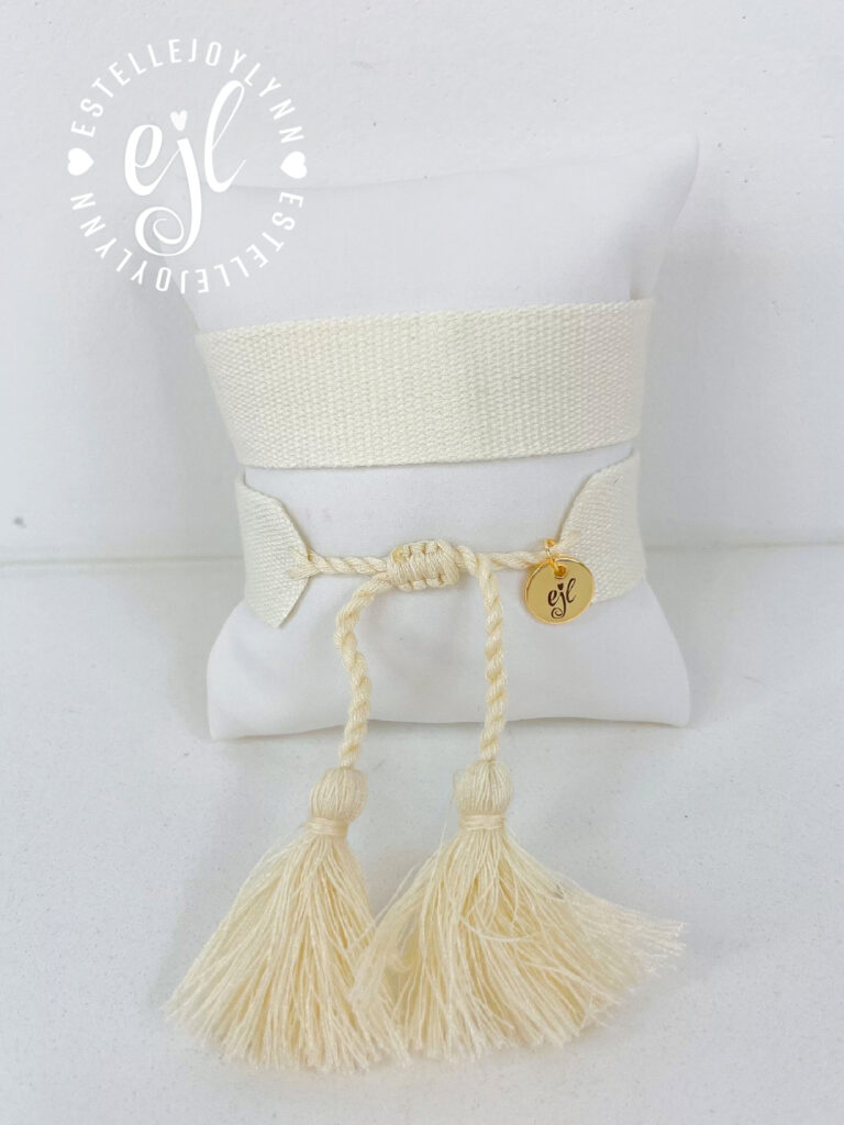 Cream Create Your Own Custom Embroidered Tassel Statement Bracelet