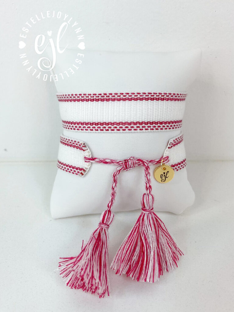 White and Burgundy Create Your Own Custom Embroidered Tassel Statement Bracelet