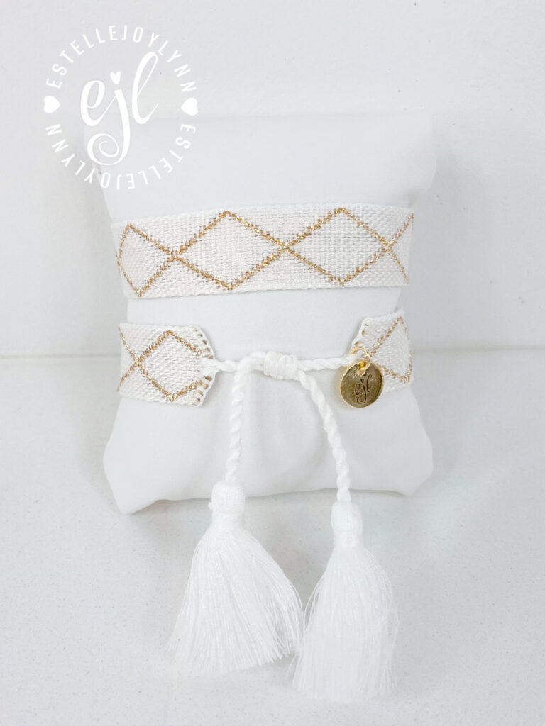 White Gold Diamond Create Your Own Custom Embroidered Tassel Statement Bracelet