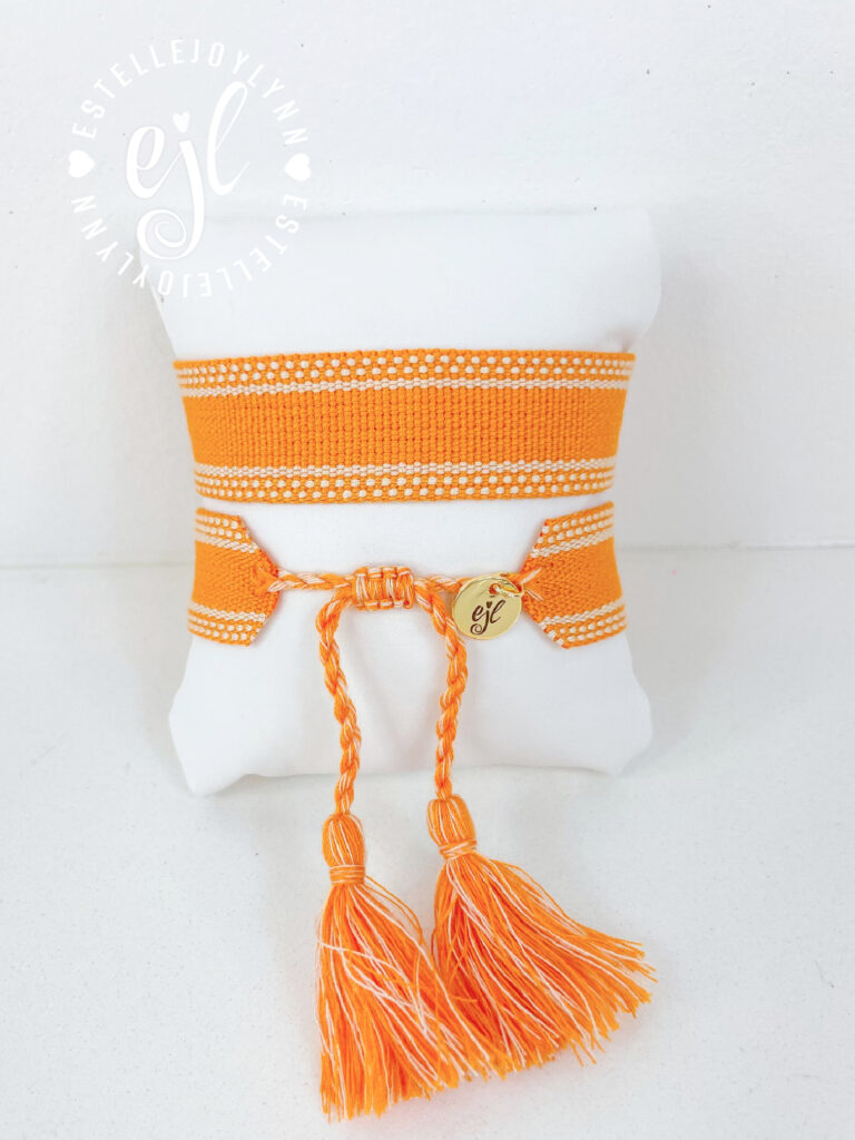 Orange and White Create Your Own Custom Embroidered Tassel Statement Bracelet