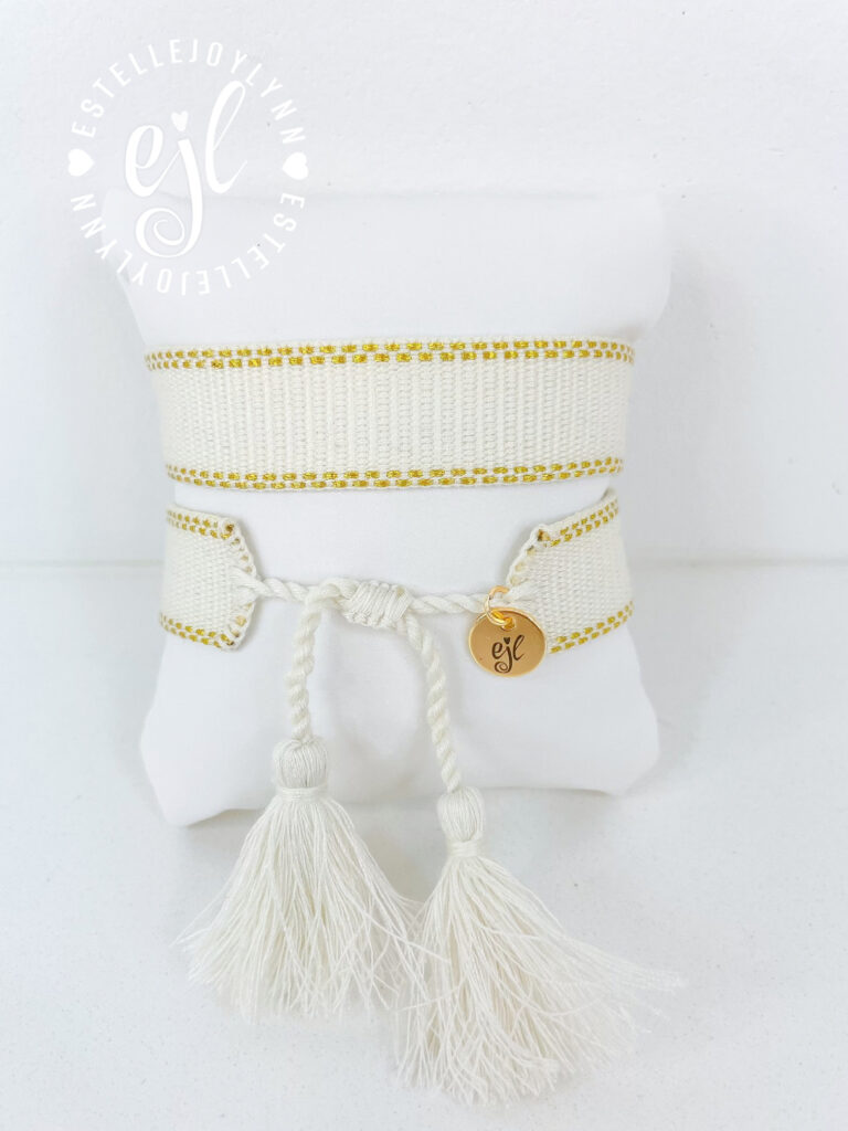 Cream and Gold Create Your Own Custom Embroidered Tassel Statement Bracelet