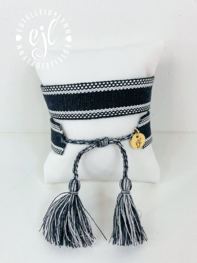 Black/White Create Your Own Custom Embroidered Tassel Statement Bracelet
