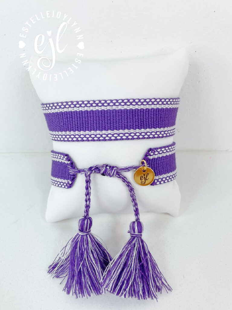 Purple and White Create Your Own Custom Embroidered Tassel Statement Bracelet
