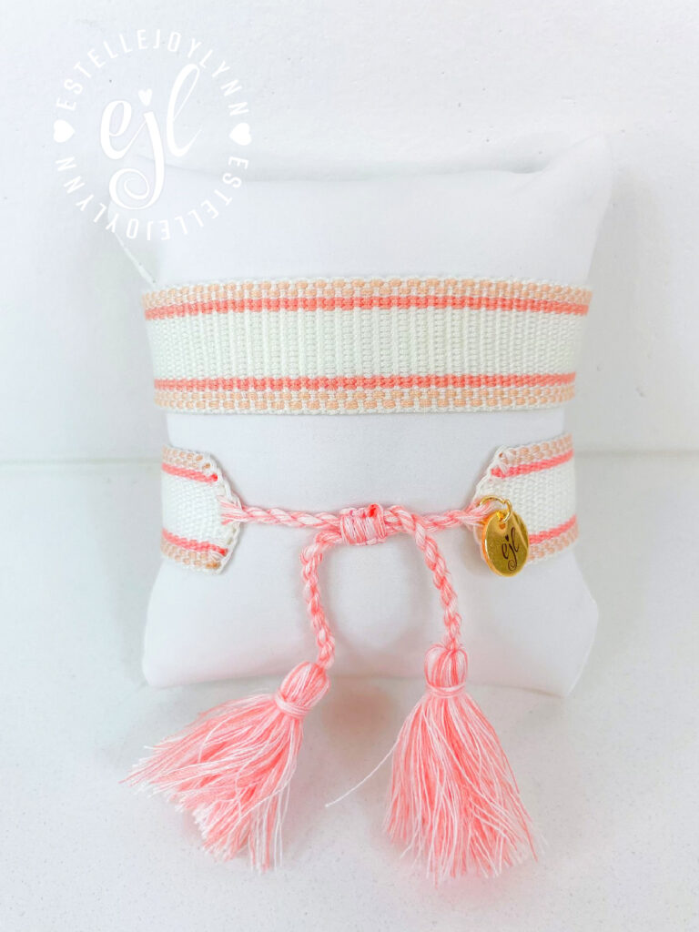 Cream and Peach Create Your Own Custom Embroidered Tassel Statement Bracelet