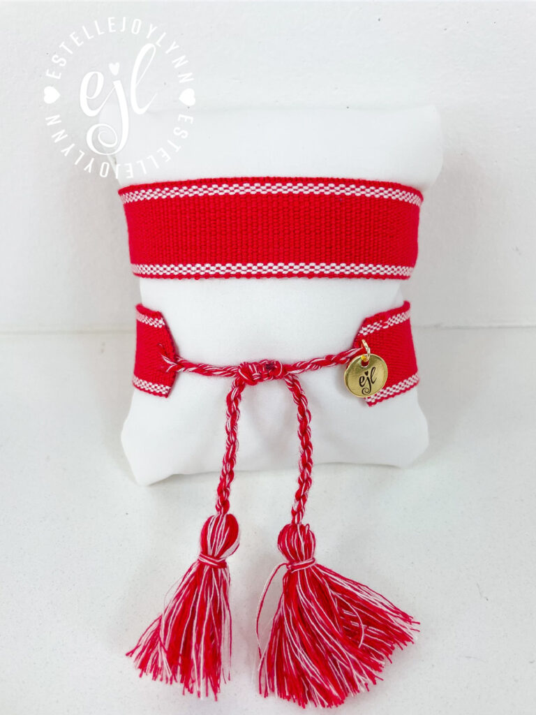 Red and White Create Your Own Custom Embroidered Tassel Statement Bracelet