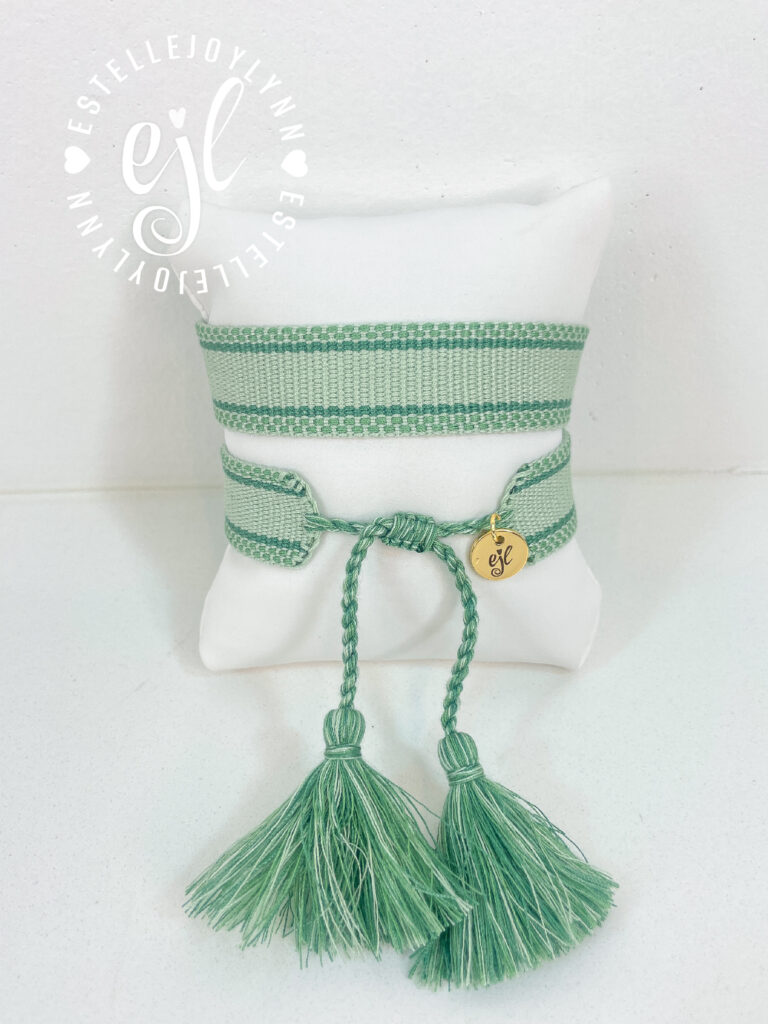 Sage and Dark Green Create Your Own Custom Embroidered Tassel Statement Bracelet