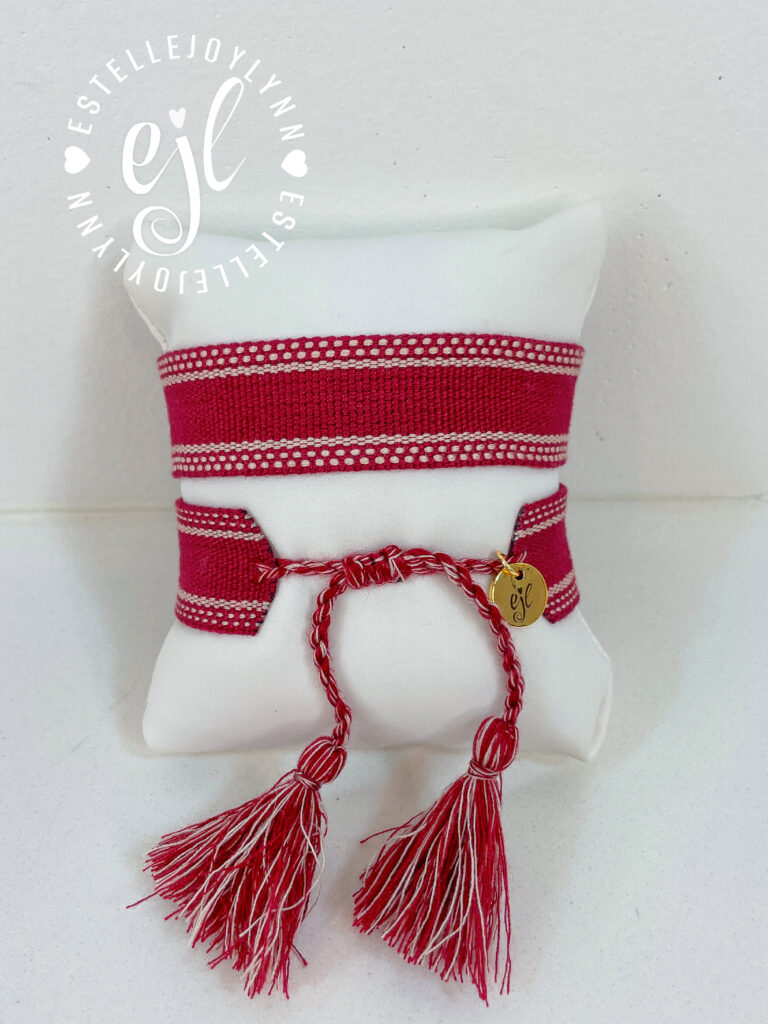 Maroon/White Create Your Own Custom Embroidered Tassel Statement Bracelet