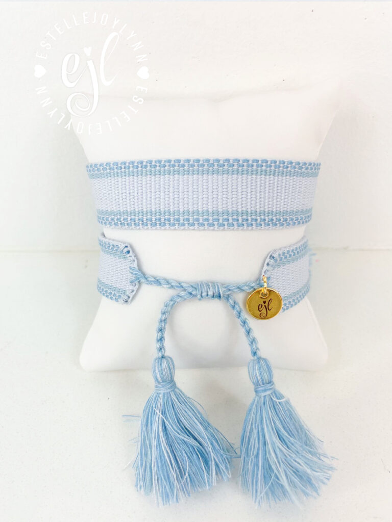 Powder Blue and Baby Blue Create Your Own Custom Embroidered Tassel Statement Bracelet