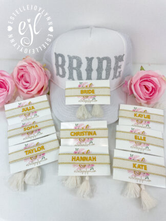 (8) Bachelorette Party Bracelets | Custom Woven Embroidered Bracelets for the Bachelorette Party | Bridal Party Bracelets / Custom Names