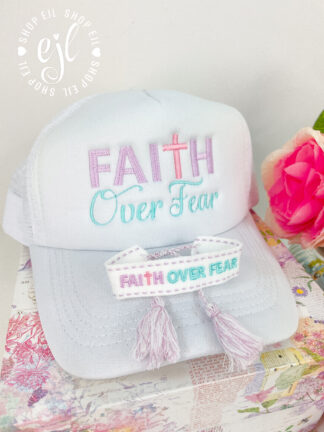 Faith Over Fear Trucker Hat / Faith Over Fear Bracelet / Spiritual Faith Based / Religious Bracelet Jewelry / Spiritual Embroidered