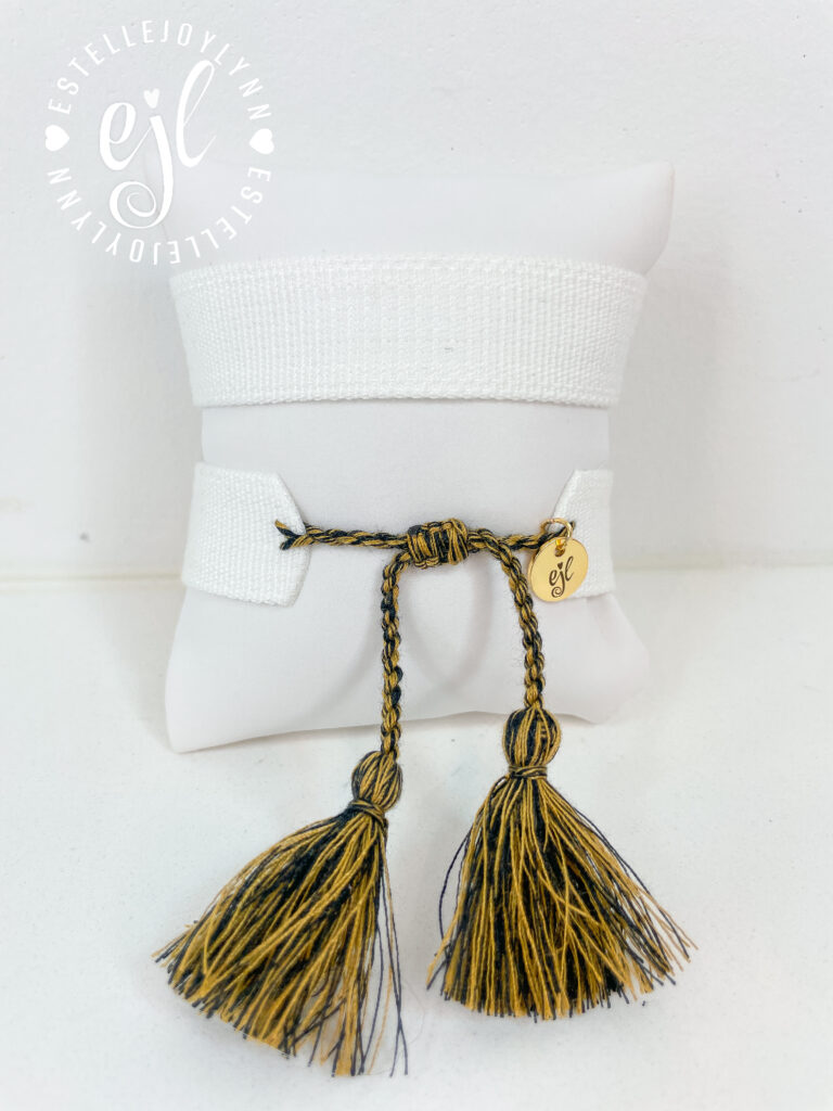 The Fan Club / #121 Black/Gold / Design Your Own Sports Team Custom Embroidered Tassel Bracelet
