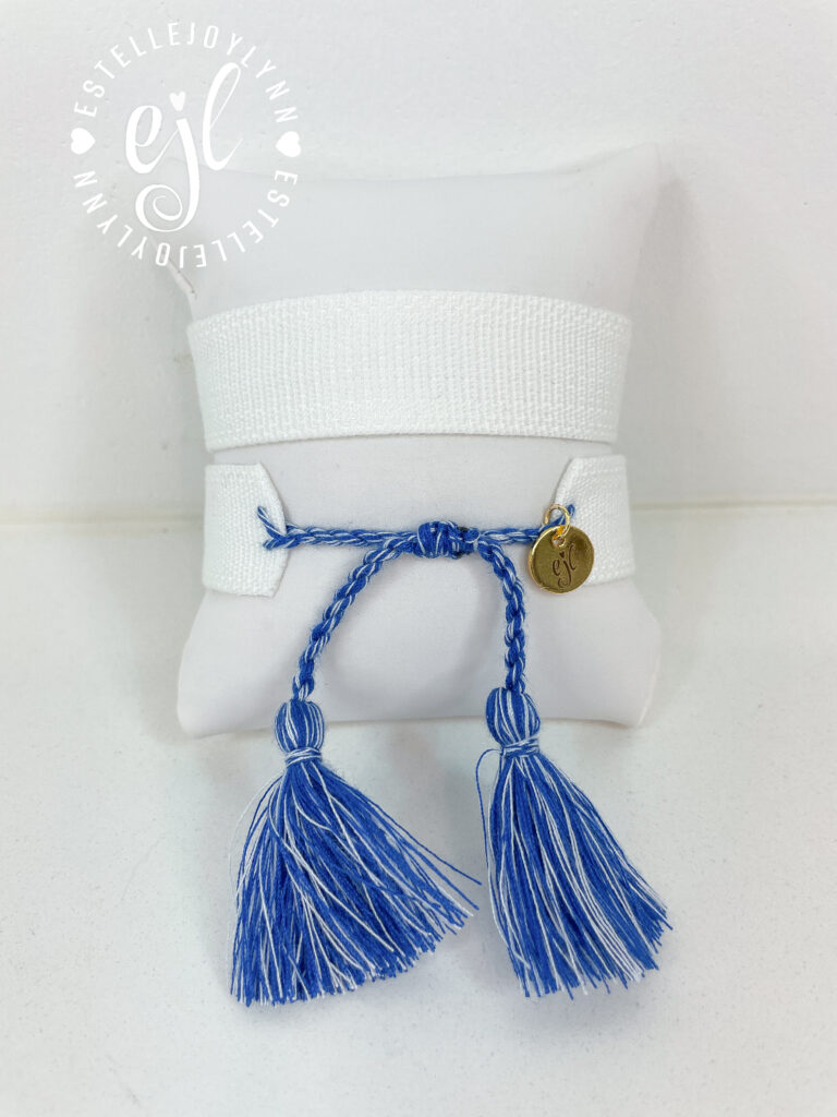 The Fan Club / #112 Bluetiful/White / Design Your Own Sports Team Custom Embroidered Tassel Bracelet