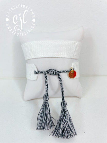 The Fan Club / #120 White/Black / Design Your Own Sports Team Custom Embroidered Tassel Bracelet