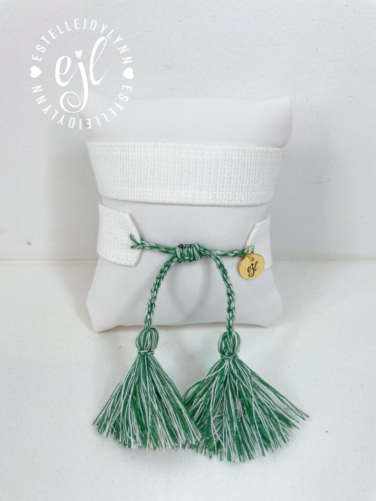 The Fan Club / #101 Hunter Green and White / Design Your Own Sports Team Custom Embroidered Tassel Bracelet