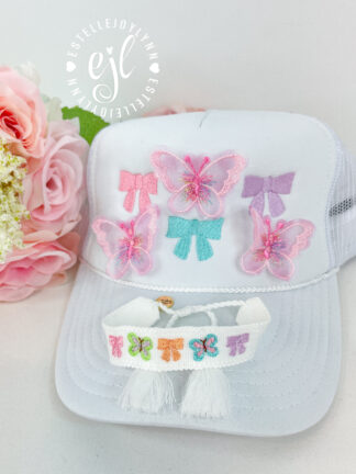 Bows and Butterflies Coquette Aesthetic Embroidered Trucker Hat or Embroidered Bracelet