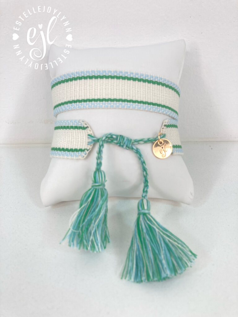 Cream/Green/Lt Blue Create Your Own Custom Embroidered Tassel Statement Bracelet