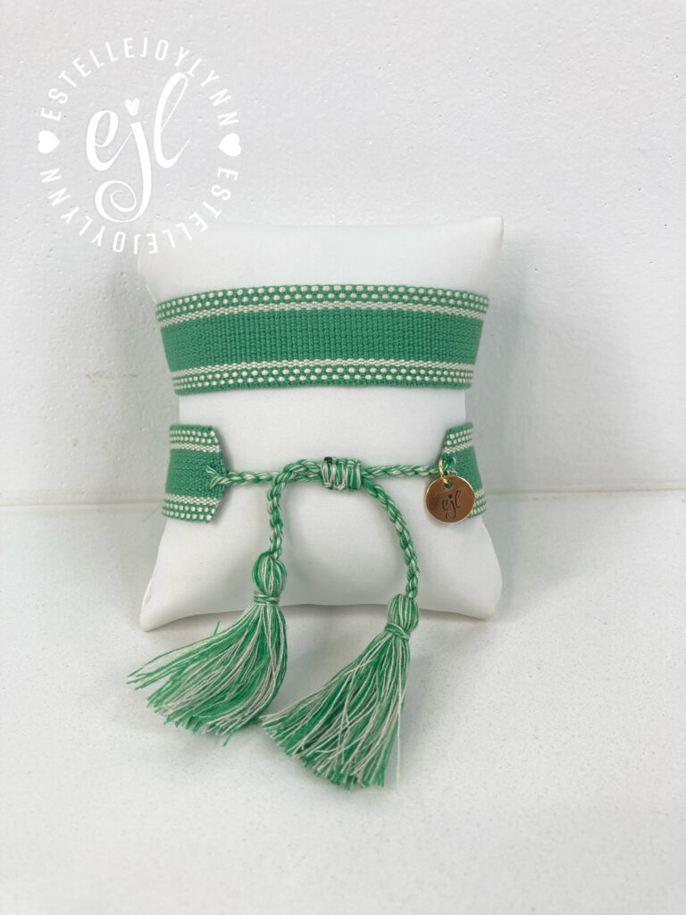 Kelly Green/White Create Your Own Custom Embroidered Tassel Statement Bracelet