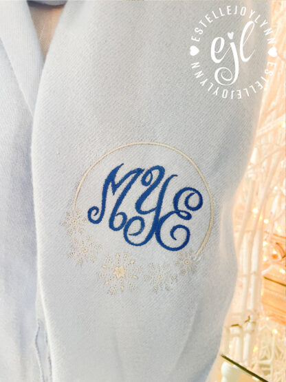 Embroidered Monogram Light Blue Soft Cozy Winter Snowflake Scarf - Image 2