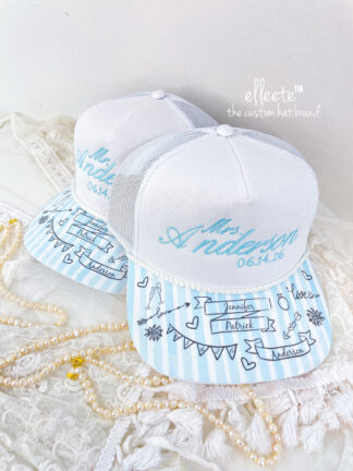 Bride and Groom CUSTOM Embroidered Trucker Wedding Hats