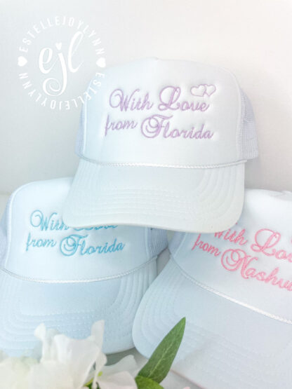 With Love from any State or City Embroidered Trucker Hats / CUSTOM Embroidered Trucker Hats - Image 3