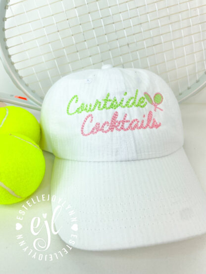 Courtside Cocktails Tennis Embroidered Seer Sucker Baseball Hat - Image 3
