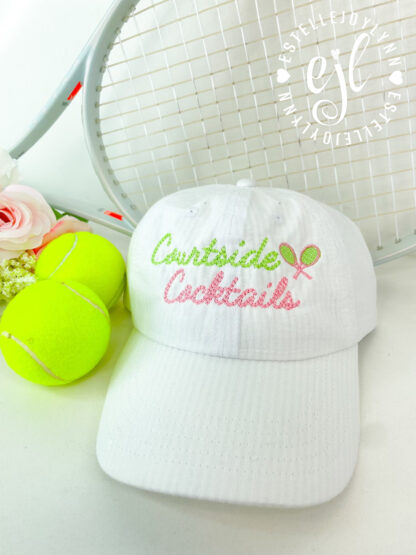 Courtside Cocktails Tennis Embroidered Seer Sucker Baseball Hat