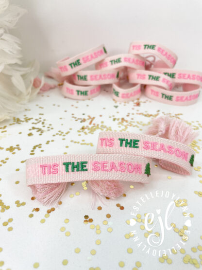 TIS THE SEASON Christmas Embroidered Bracelet / Holiday Tassel Bracelet - Image 3