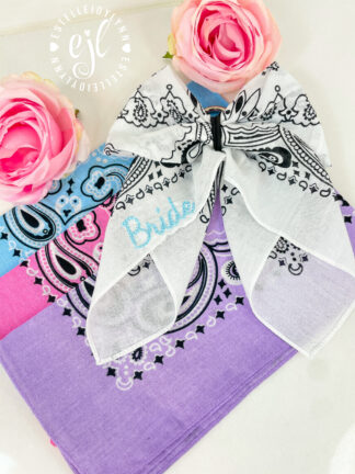 Custom Embroidered Bride Bandana Bow© for purse or backpack