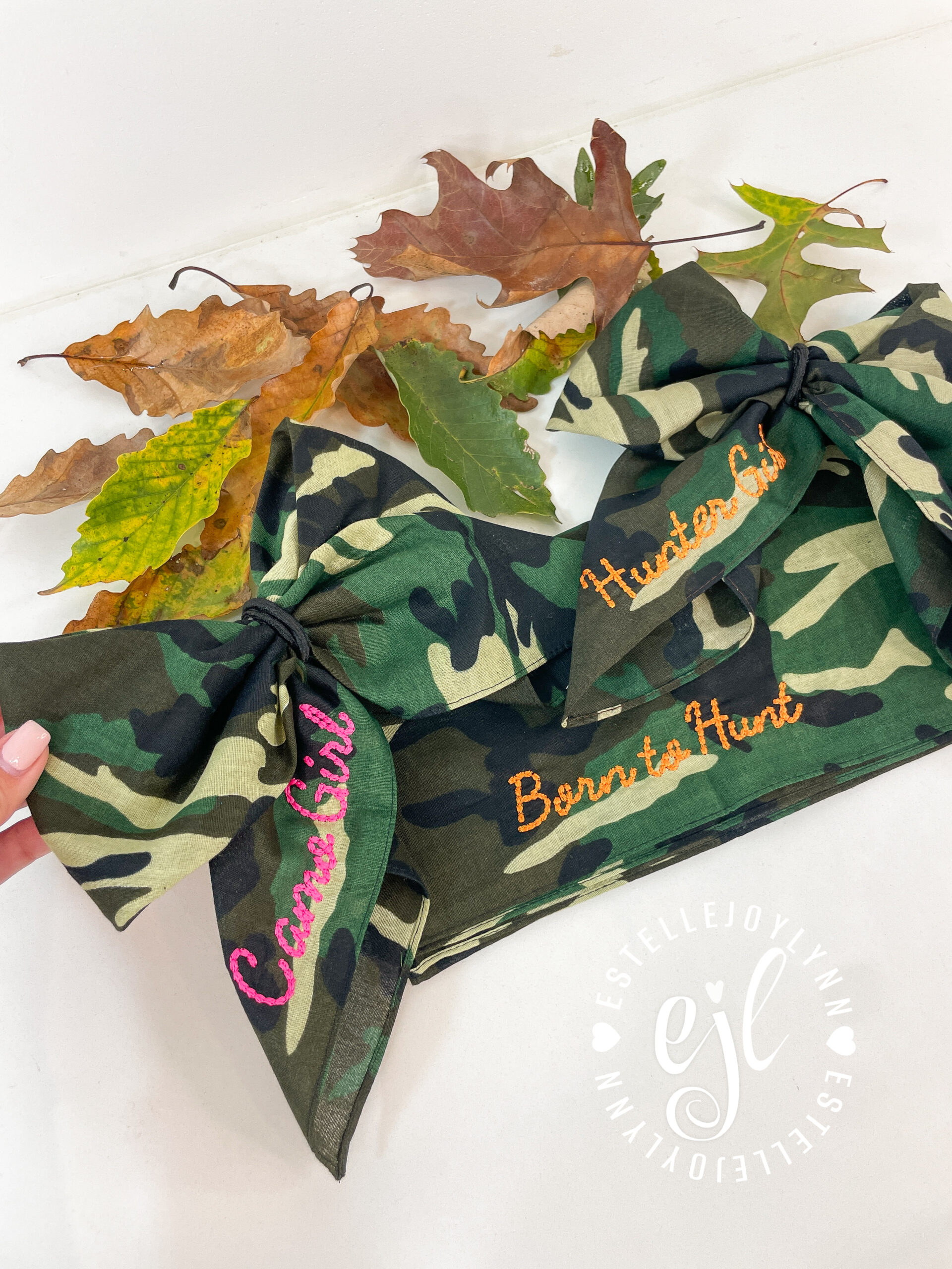 Camo Bandana or Custom Bow© Embroidered for your purse, Cowboy Boots or backpack