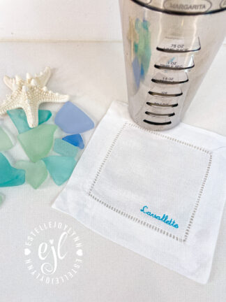 Linen Cocktail Napkins Custom Embroidered Jersey Shore Beaches / Customized with any Beach Name / individually sold