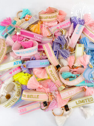 Custom Embroidred Tassel Keychain / Personalized with any letters, word, numbers and colors