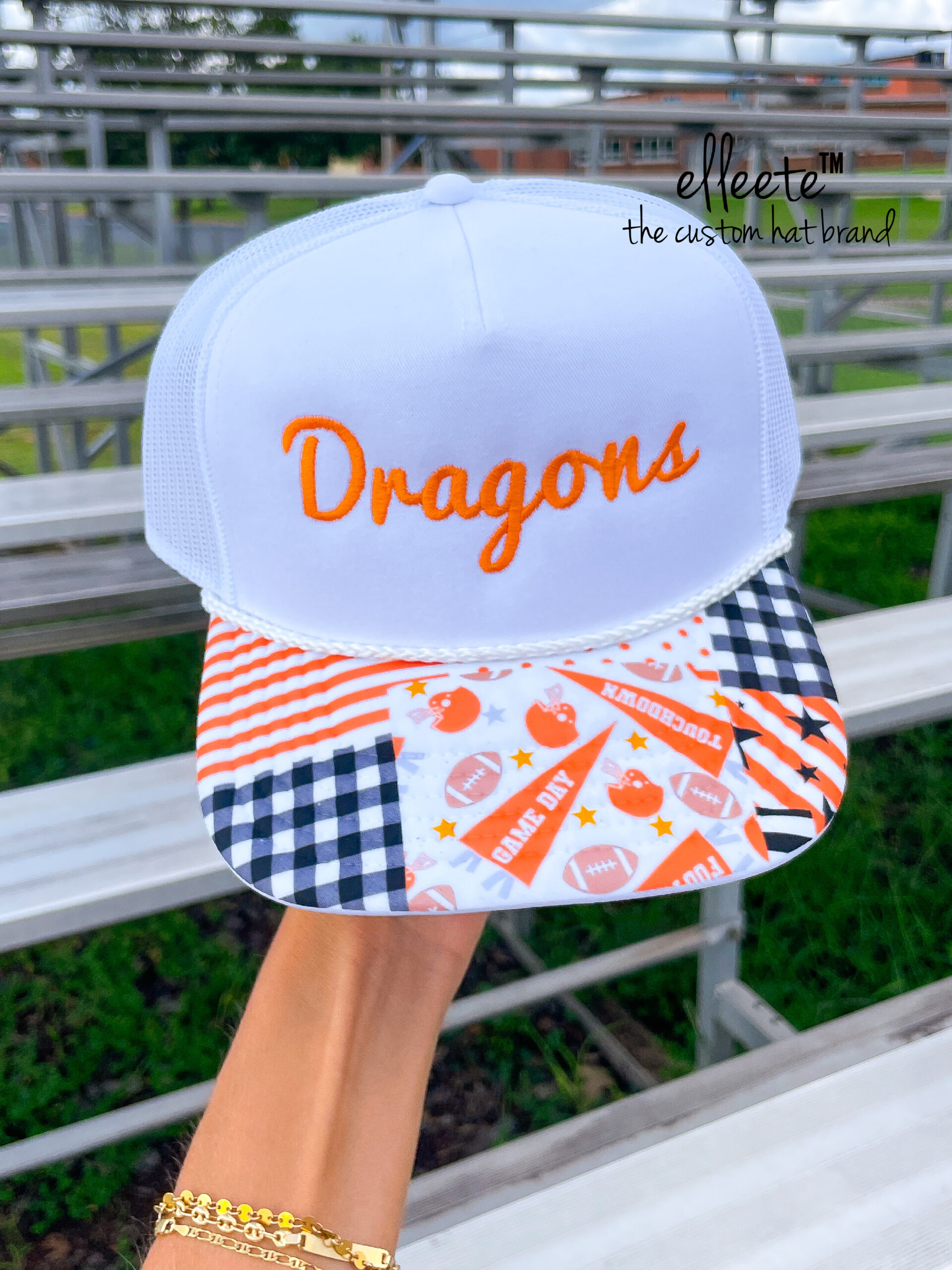School Spirit Custom Embroidered Patchwork Pennant Trucker Hat - Image 2
