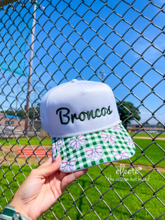 Baseball and Softball School Spirit Custom Embroidered Gingham Bow Trucker Hat