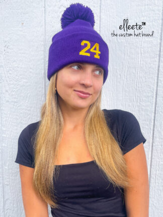 Player Number School Spirit Custom Embroidered Beanie Knit Pom Pom Hat