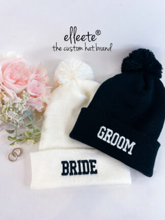 BRIDE or GROOM Pom Pom Beanie Winter Knit Hat